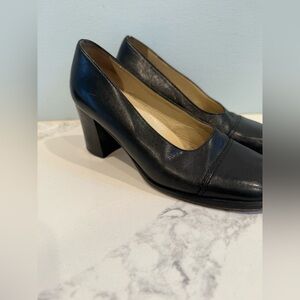 J. Crew Vintage Black Leather Block Shoes Heels Made In Italy Y2K 1999 Size 6